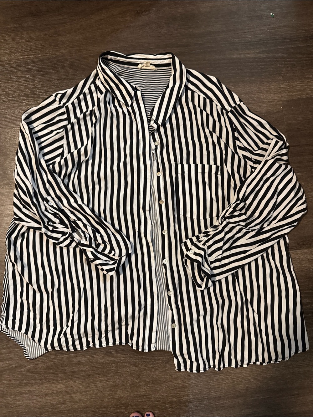 Jane and Delancey Black and White Vertical Stripe Button-Up Blouse